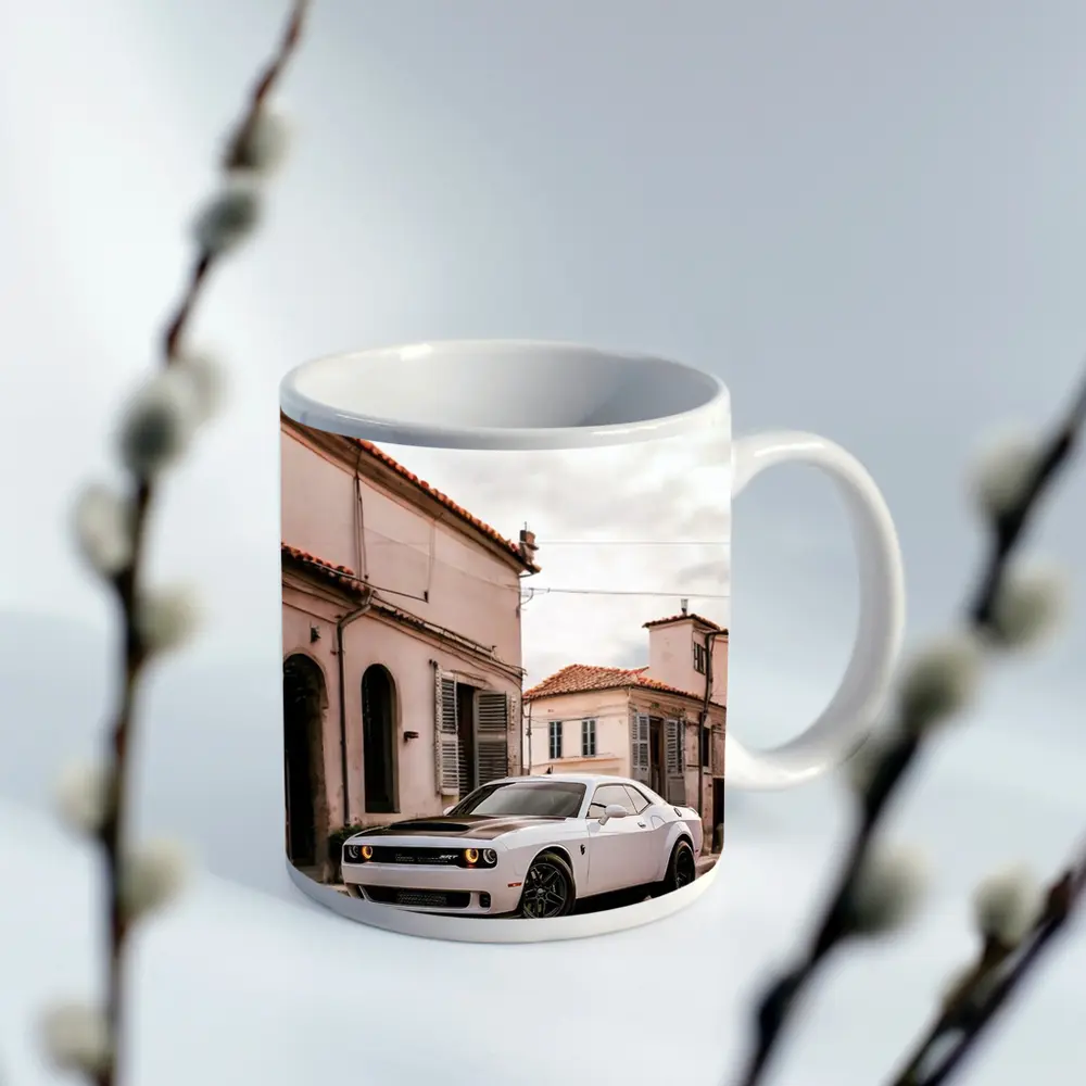 Dodge Challenger SRT White Old Town Street – Mugs