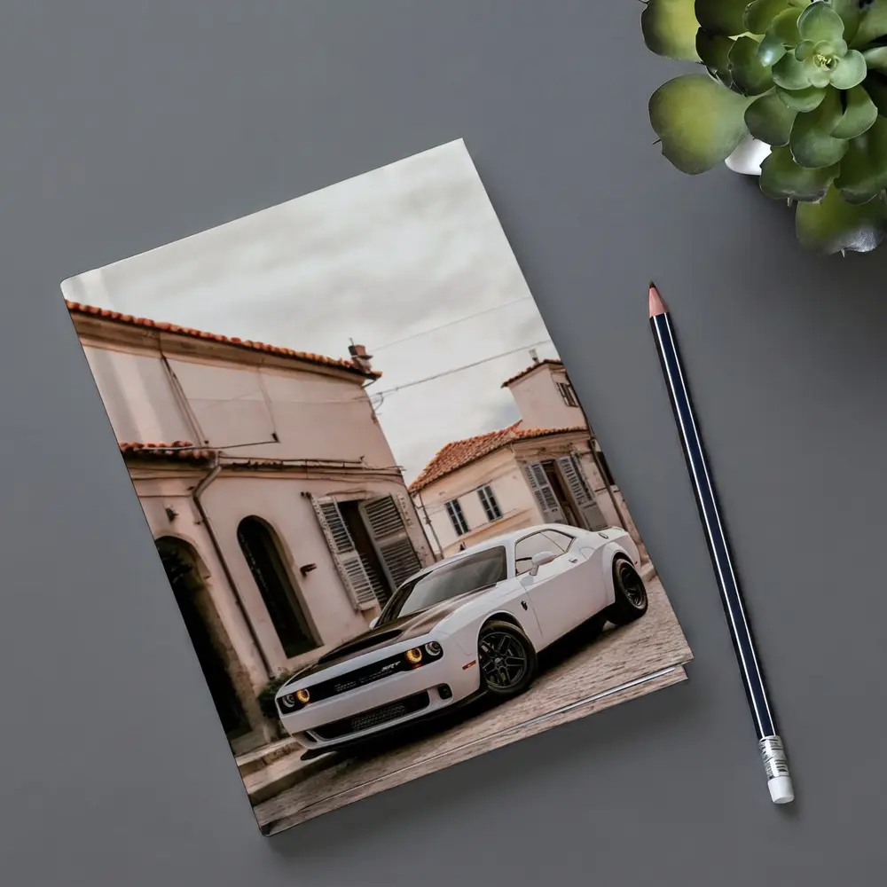 Dodge Challenger SRT White Old Town Street – Notebooks