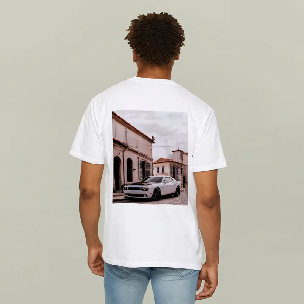 Dodge Challenger SRT White Old Town Street – T-Shirts