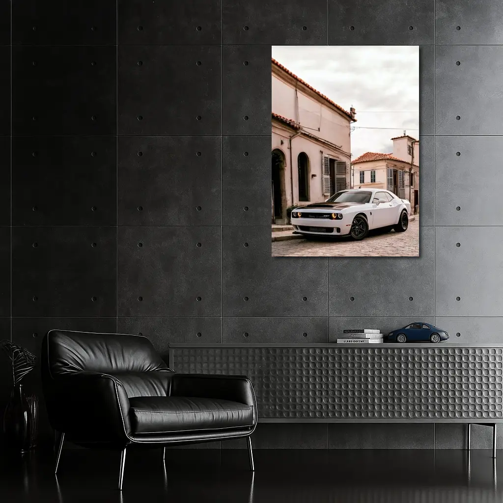 Dodge Challenger SRT White Old Town Street – Wall Art