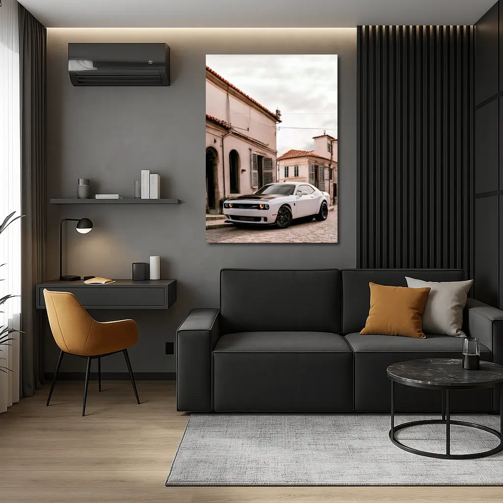 Dodge Challenger SRT White Old Town Street – Wall Art