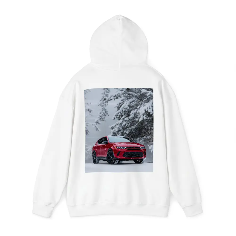 Dodge Hornet Red SUV Snowy Winter Forest – Hoodies