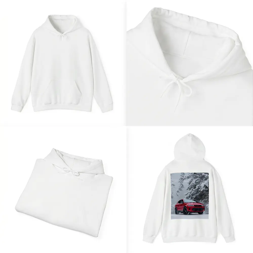 Dodge Hornet Red SUV Snowy Winter Forest – Hoodies