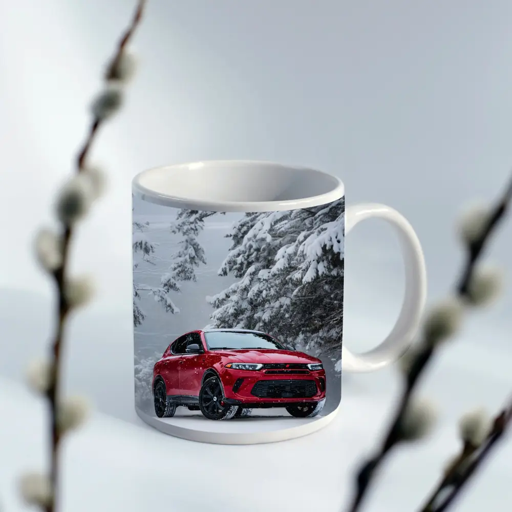 Dodge Hornet Red SUV Snowy Winter Forest – Mugs