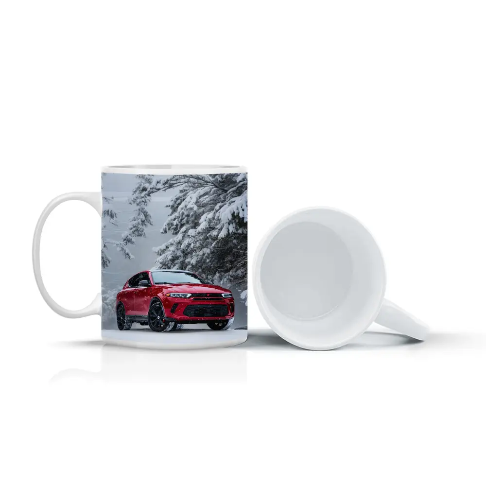 Dodge Hornet Red SUV Snowy Winter Forest – Mugs