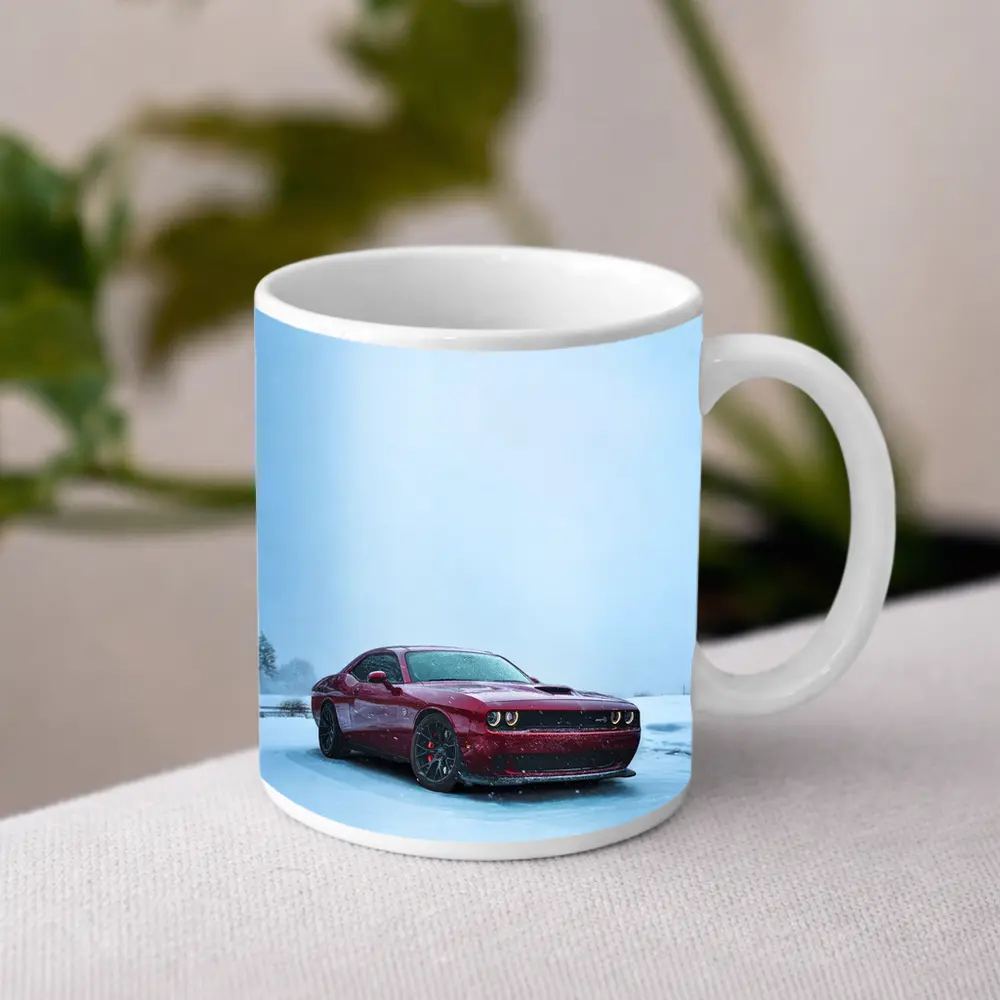 Dodge Challenger Red Muscle Car Snowy Winter – Mugs