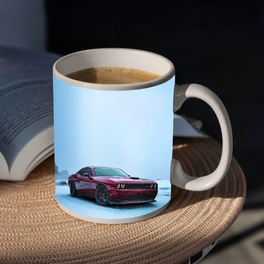 Dodge Challenger Red Muscle Car Snowy Winter – Mugs