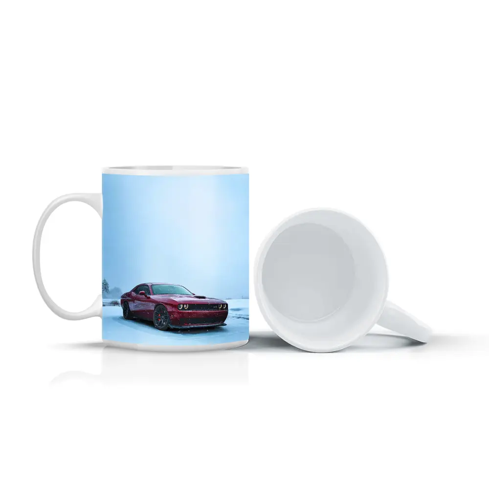 Dodge Challenger Red Muscle Car Snowy Winter – Mugs