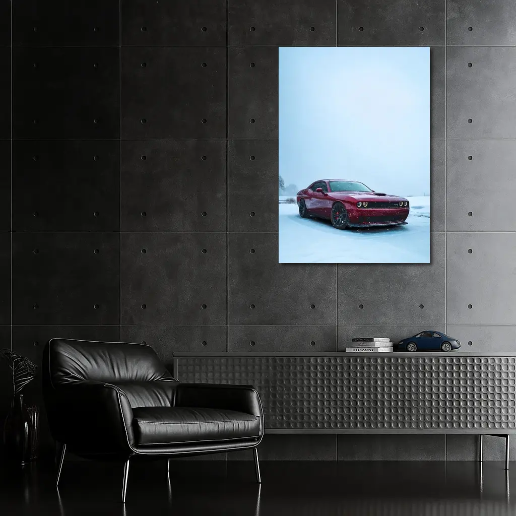 Dodge Challenger Red Muscle Car Snowy Winter – Wall Art