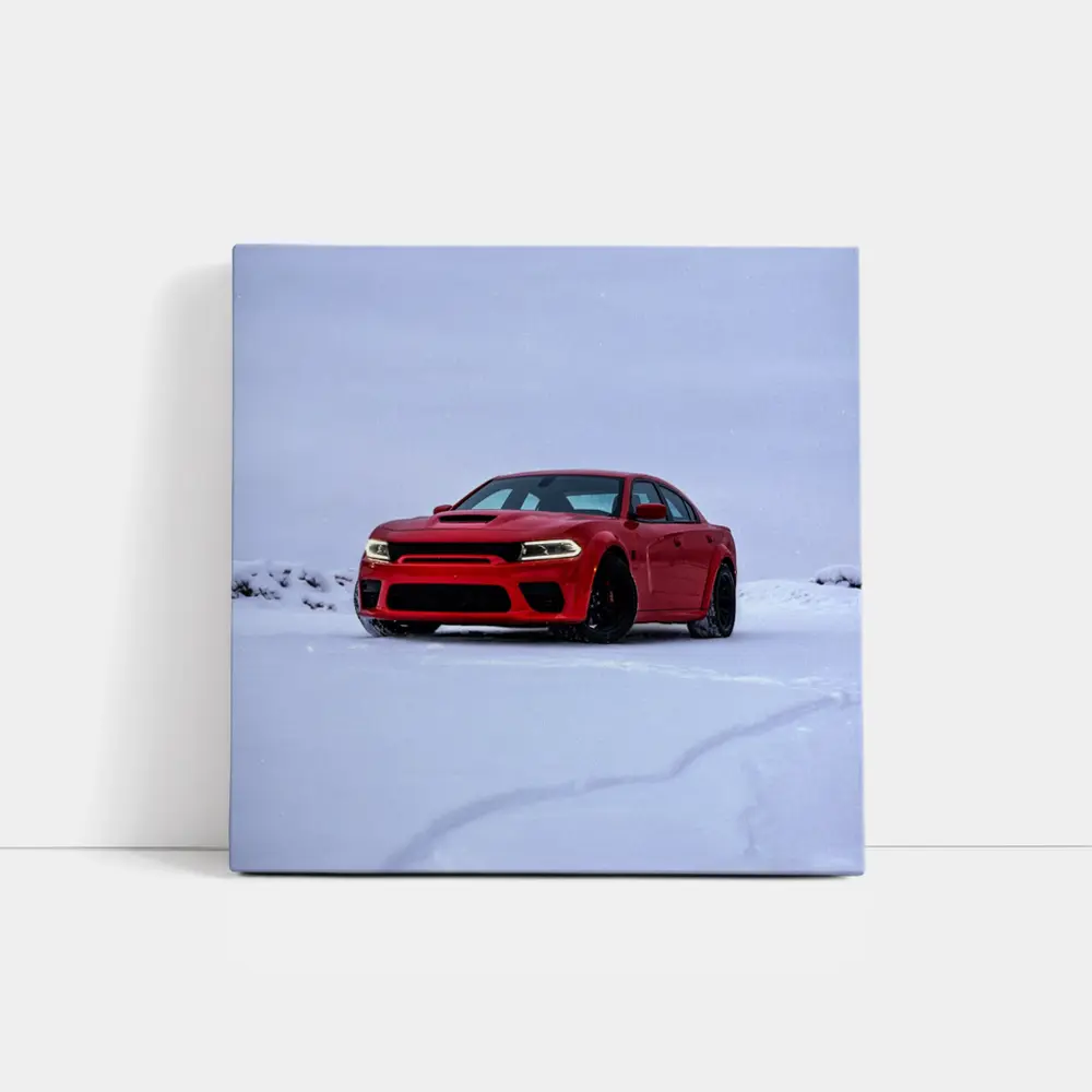 Dodge Charger Red Muscle Car Snow Scene – Wall Art
