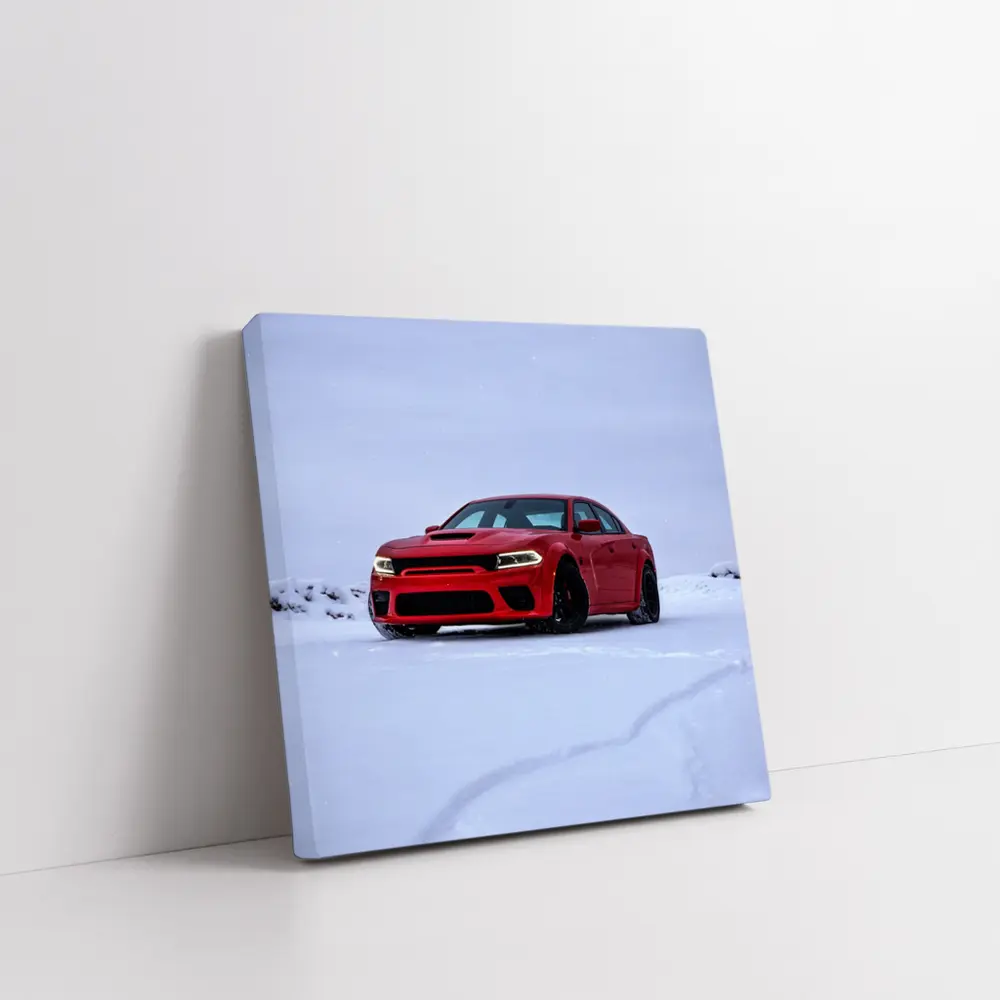 Dodge Charger Red Muscle Car Snow Scene – Wall Art