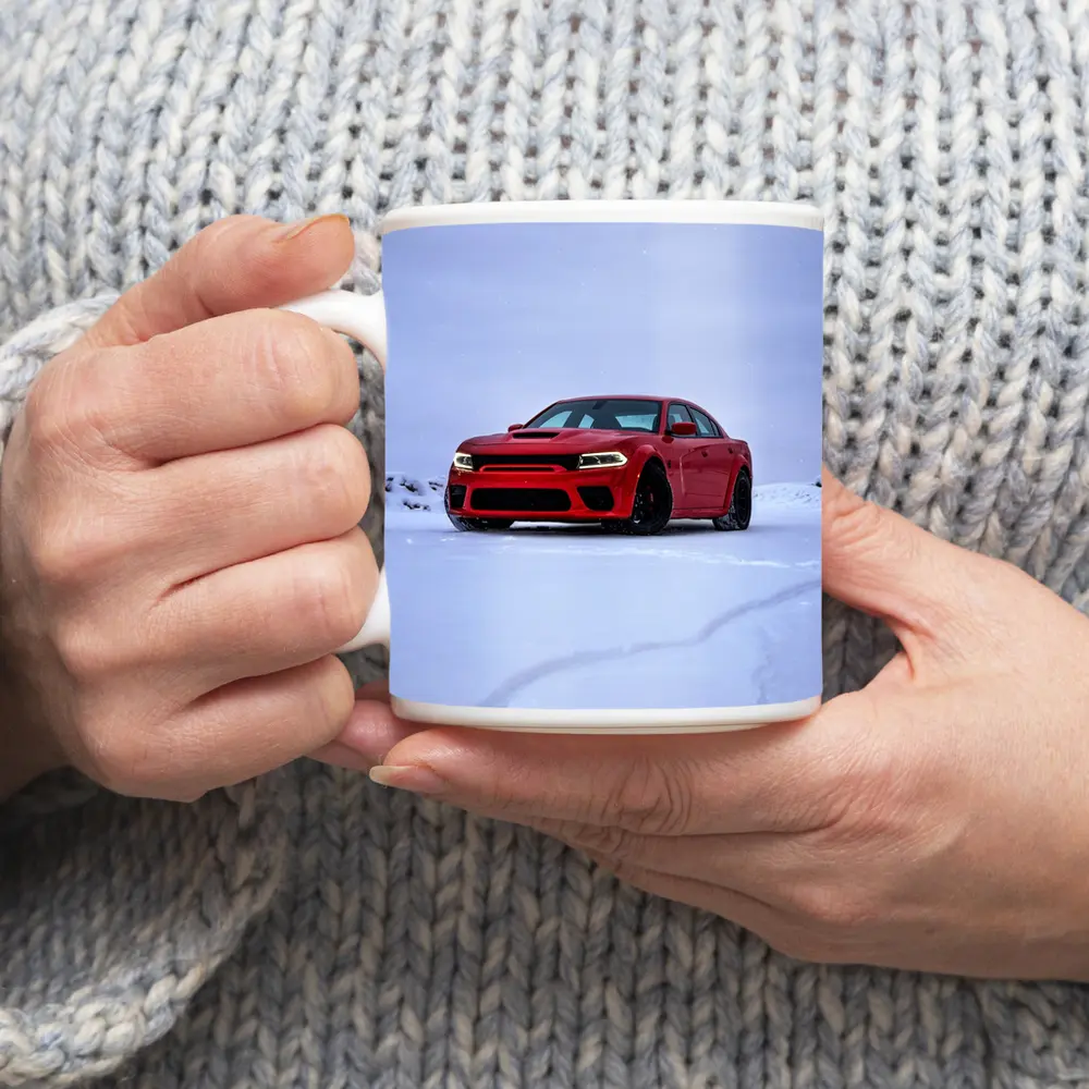 Dodge Charger Red Muscle Car Snow Scene – Mugs