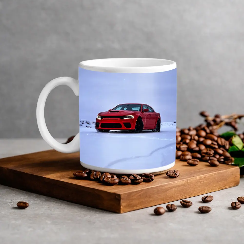Dodge Charger Red Muscle Car Snow Scene – Mugs