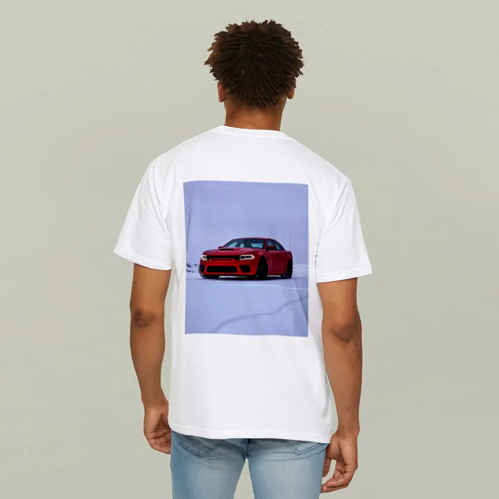 Dodge Charger Red Muscle Car Snow Scene – T-Shirts