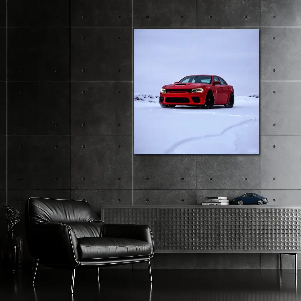 Dodge Charger Red Muscle Car Snow Scene – Wall Art