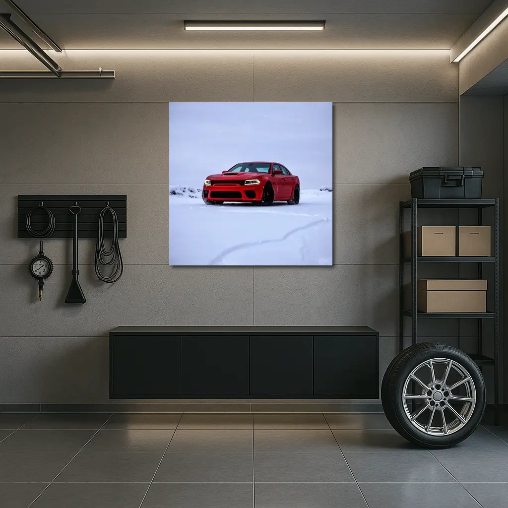 Dodge Charger Red Muscle Car Snow Scene – Wall Art