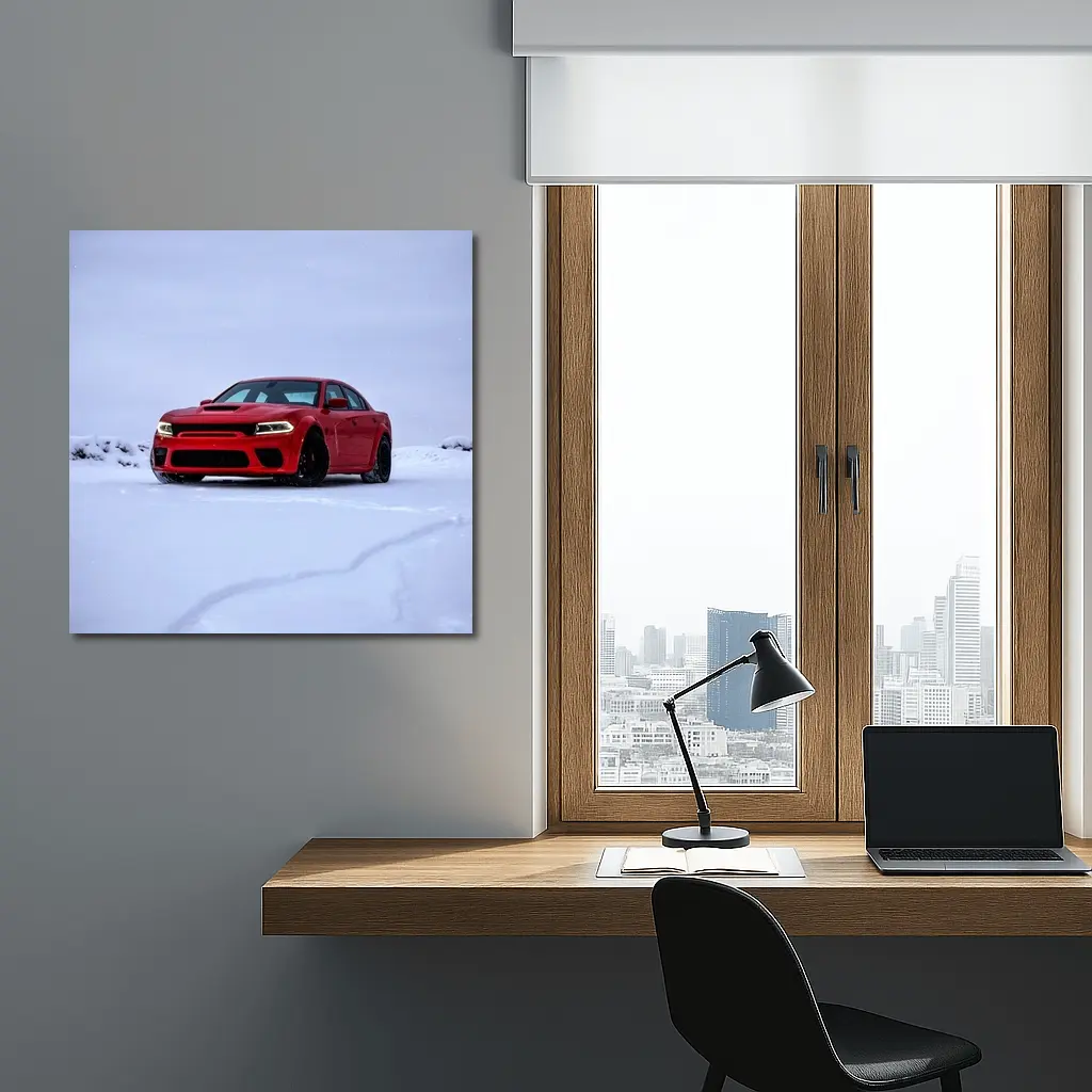 Dodge Charger Red Muscle Car Snow Scene – Wall Art