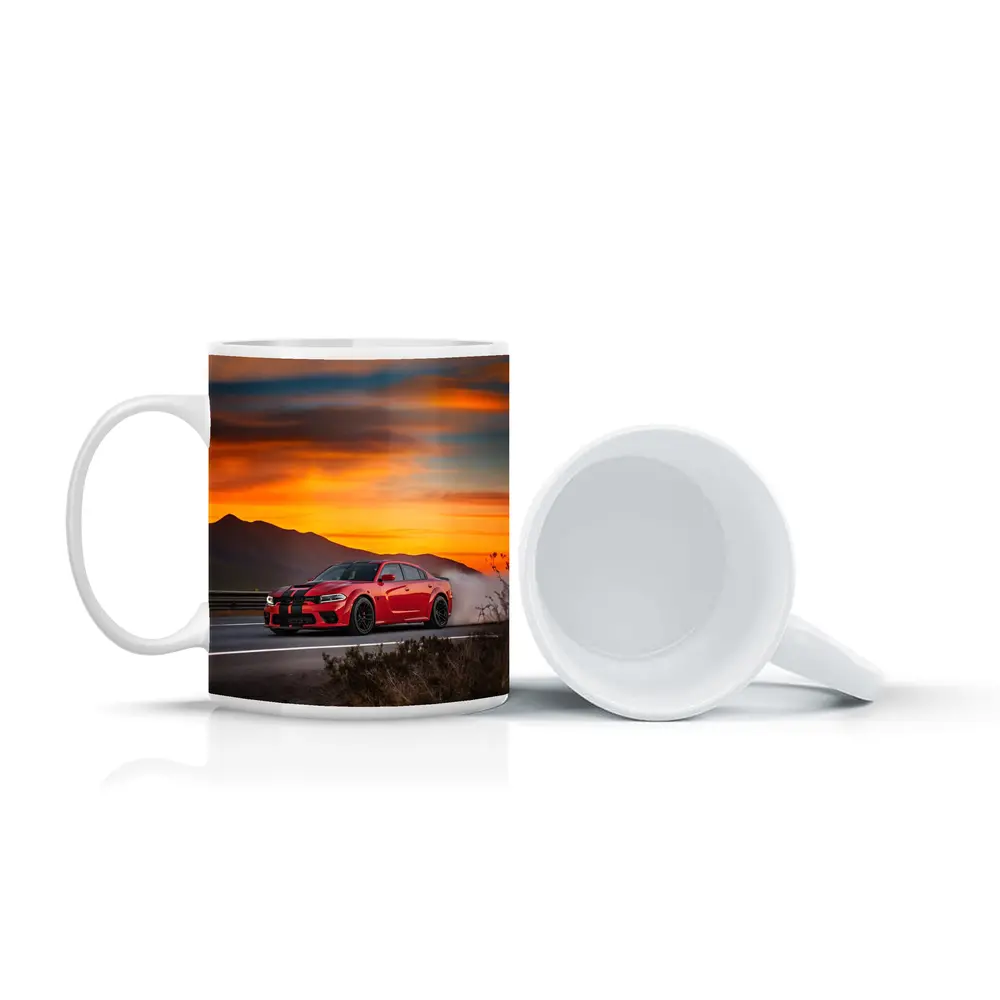 Dodge Charger Red Muscle Car Sunset Road – Mugs