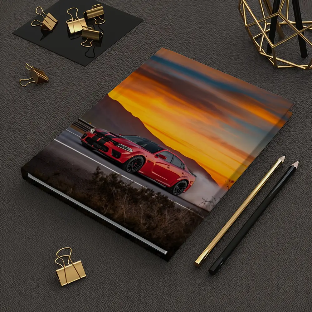 Dodge Charger Red Muscle Car Sunset Road – Notebooks