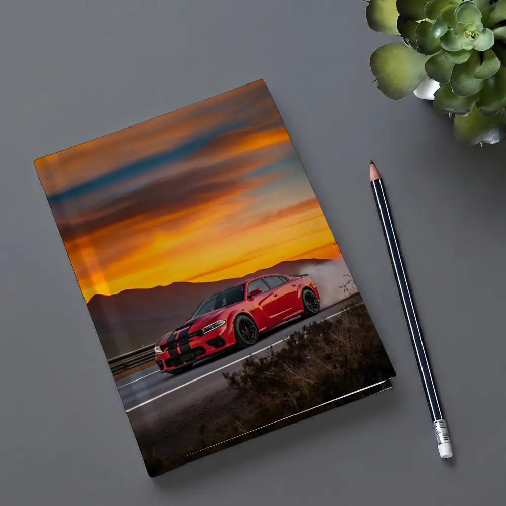Dodge Charger Red Muscle Car Sunset Road – Notebooks