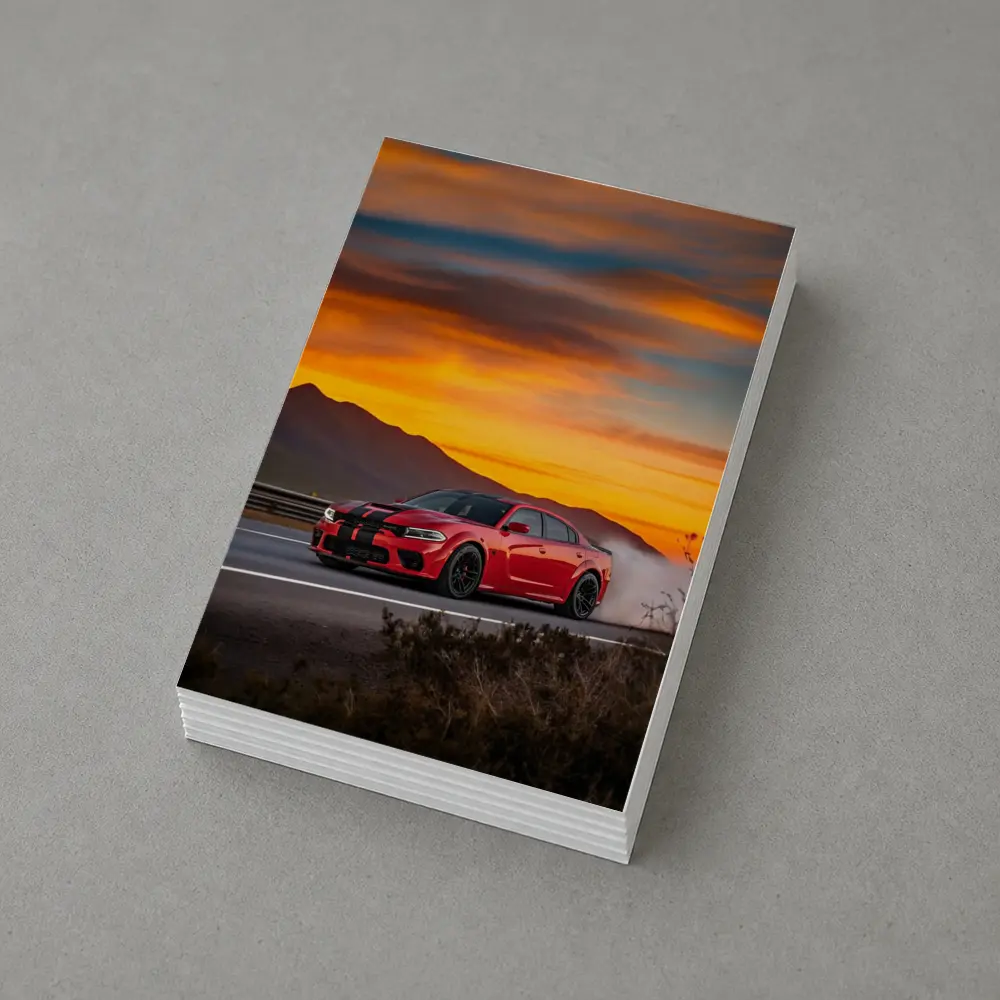 Dodge Charger Red Muscle Car Sunset Road – Postcards