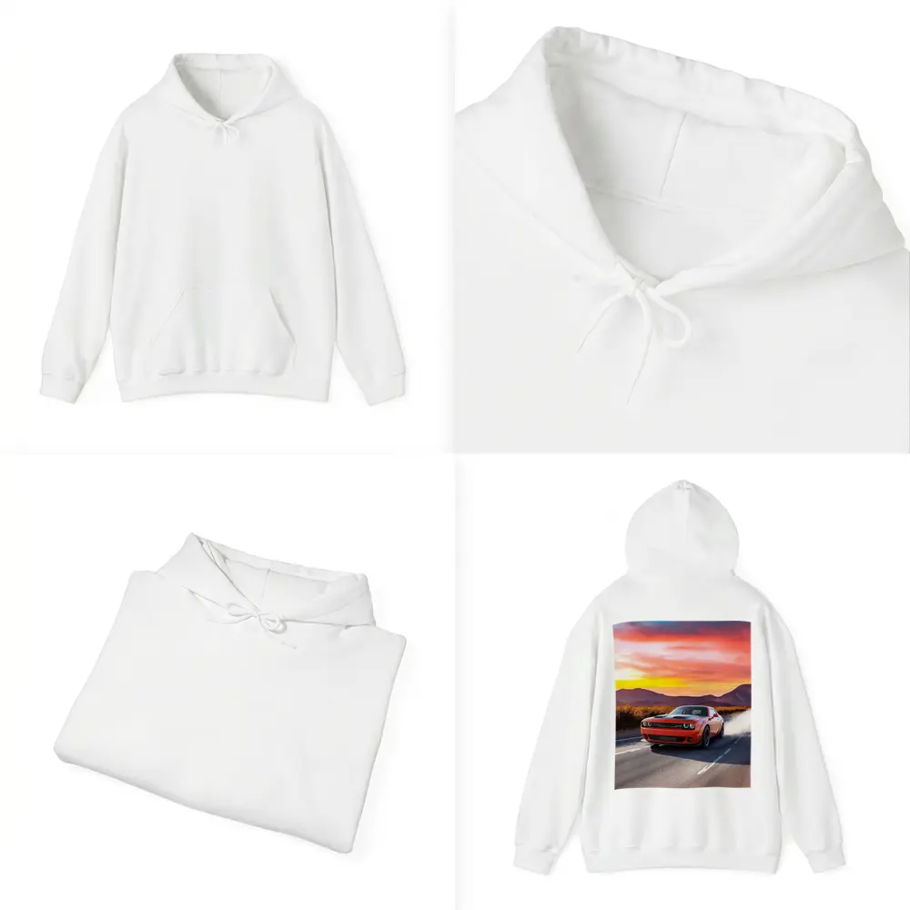 Dodge Challenger Red Muscle Car Sunset Road – Hoodies