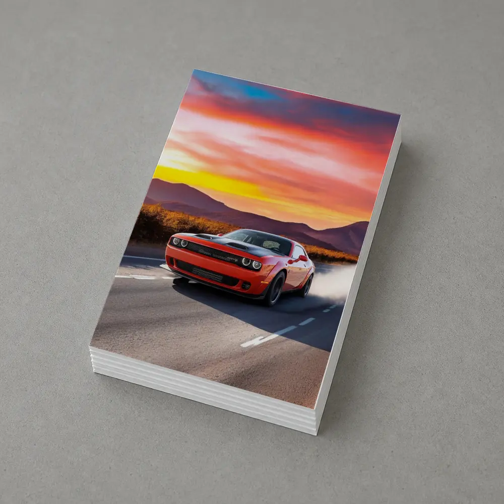 Dodge Challenger Red Muscle Car Sunset Road – Postcards