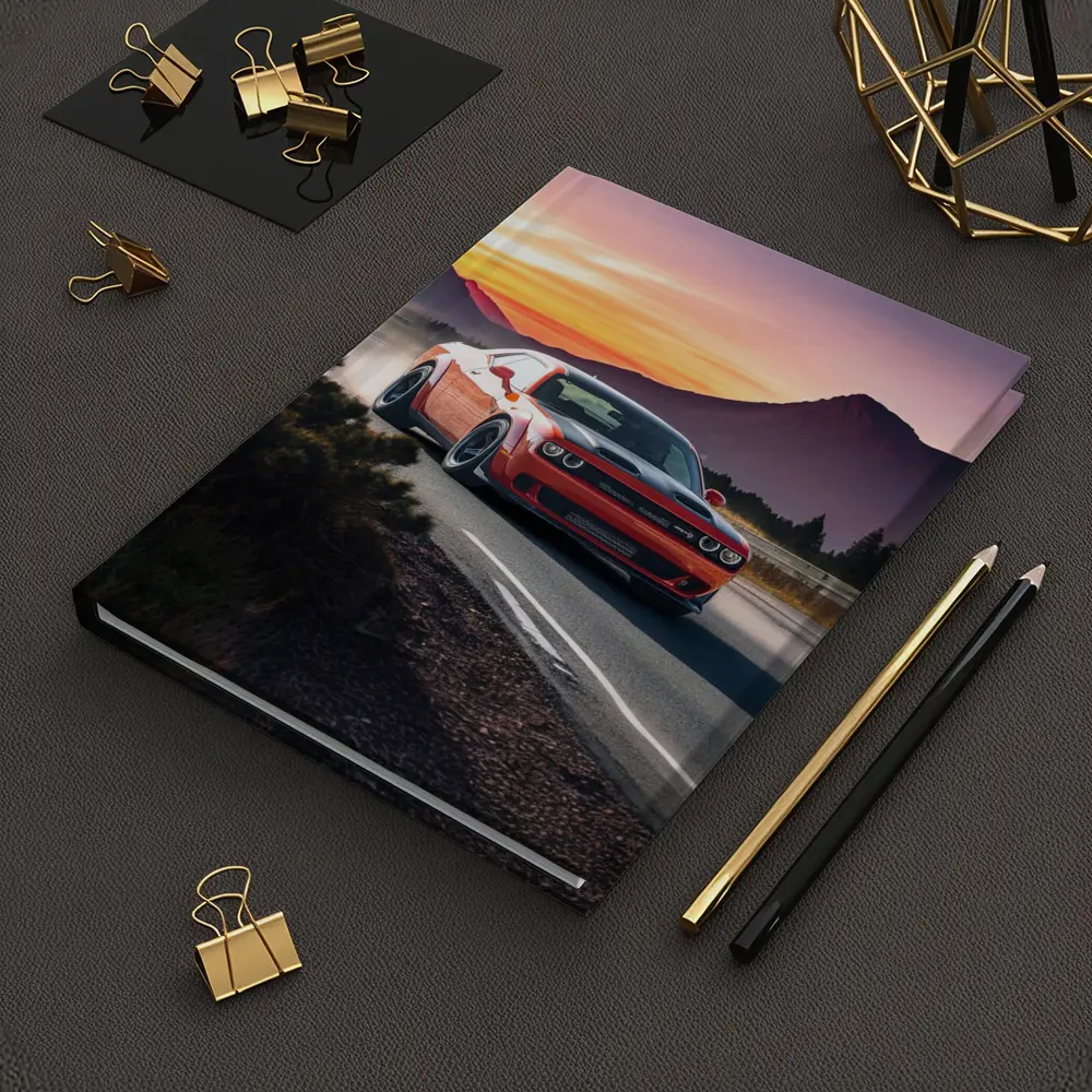 Dodge Challenger Red Car Mountain Sunset Road – Notebooks