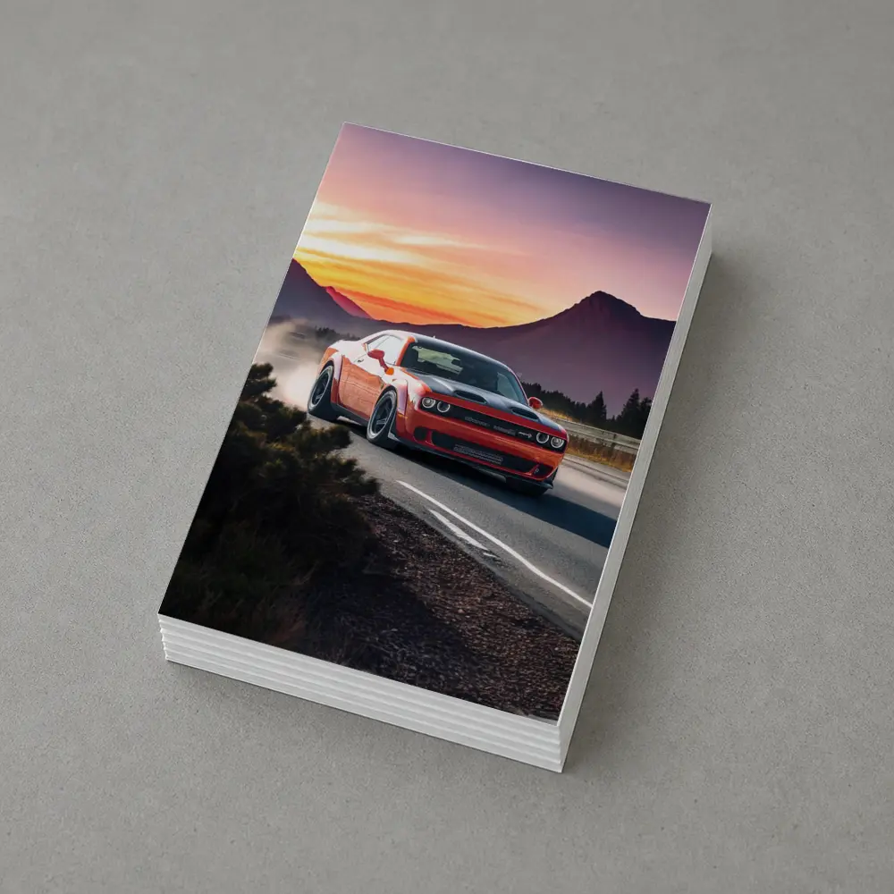 Dodge Challenger Red Car Mountain Sunset Road – Postcards