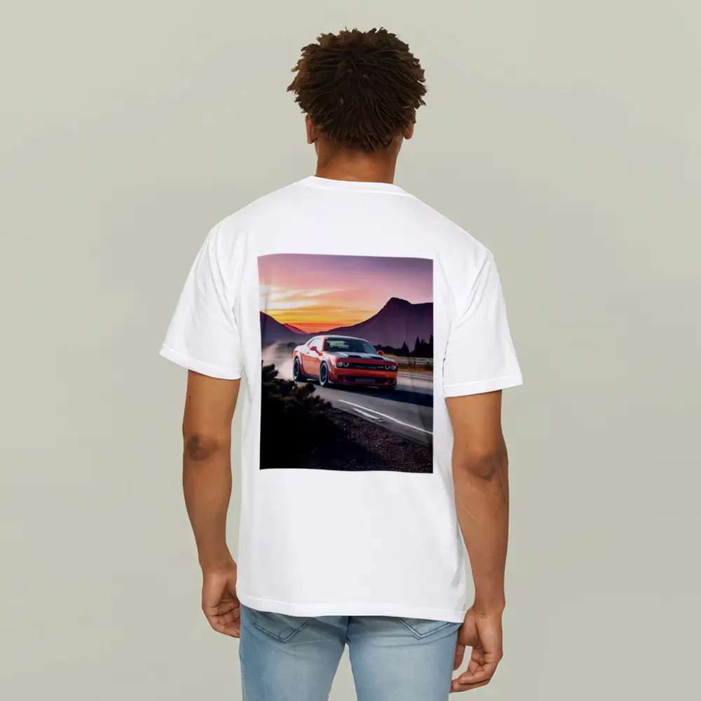 Dodge Challenger Red Car Mountain Sunset Road – T-Shirts