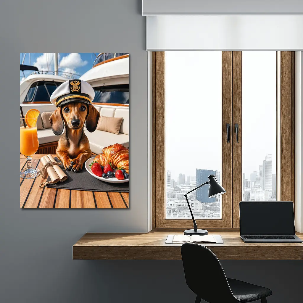 Dachshund Captain on Luxury Yacht Deck – Wall Art