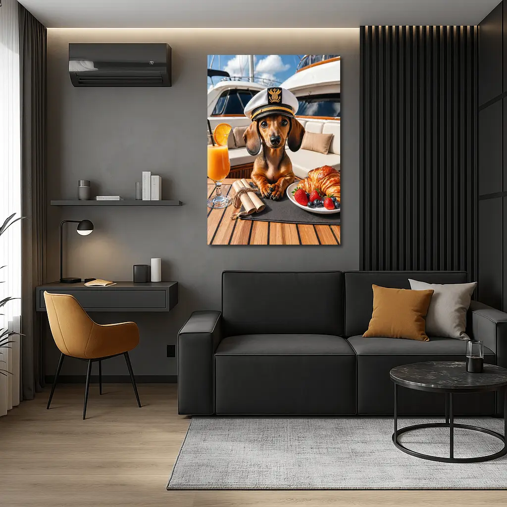Dachshund Captain on Luxury Yacht Deck – Wall Art