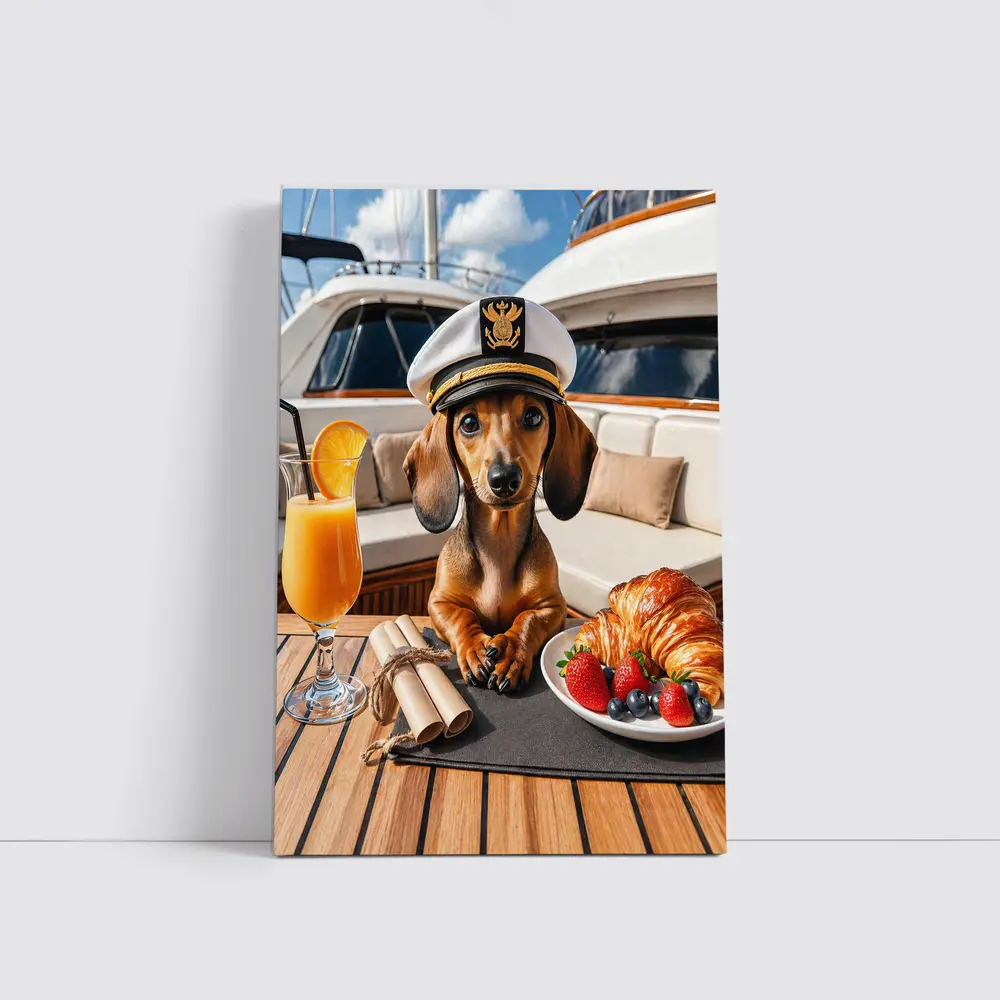 Dachshund Captain on Luxury Yacht Deck – Wall Art