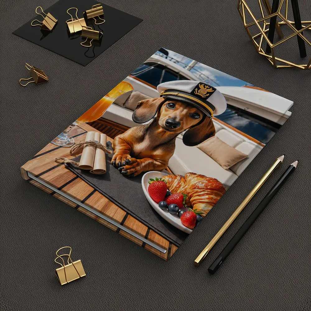 Dachshund Captain on Luxury Yacht Deck – Notebooks
