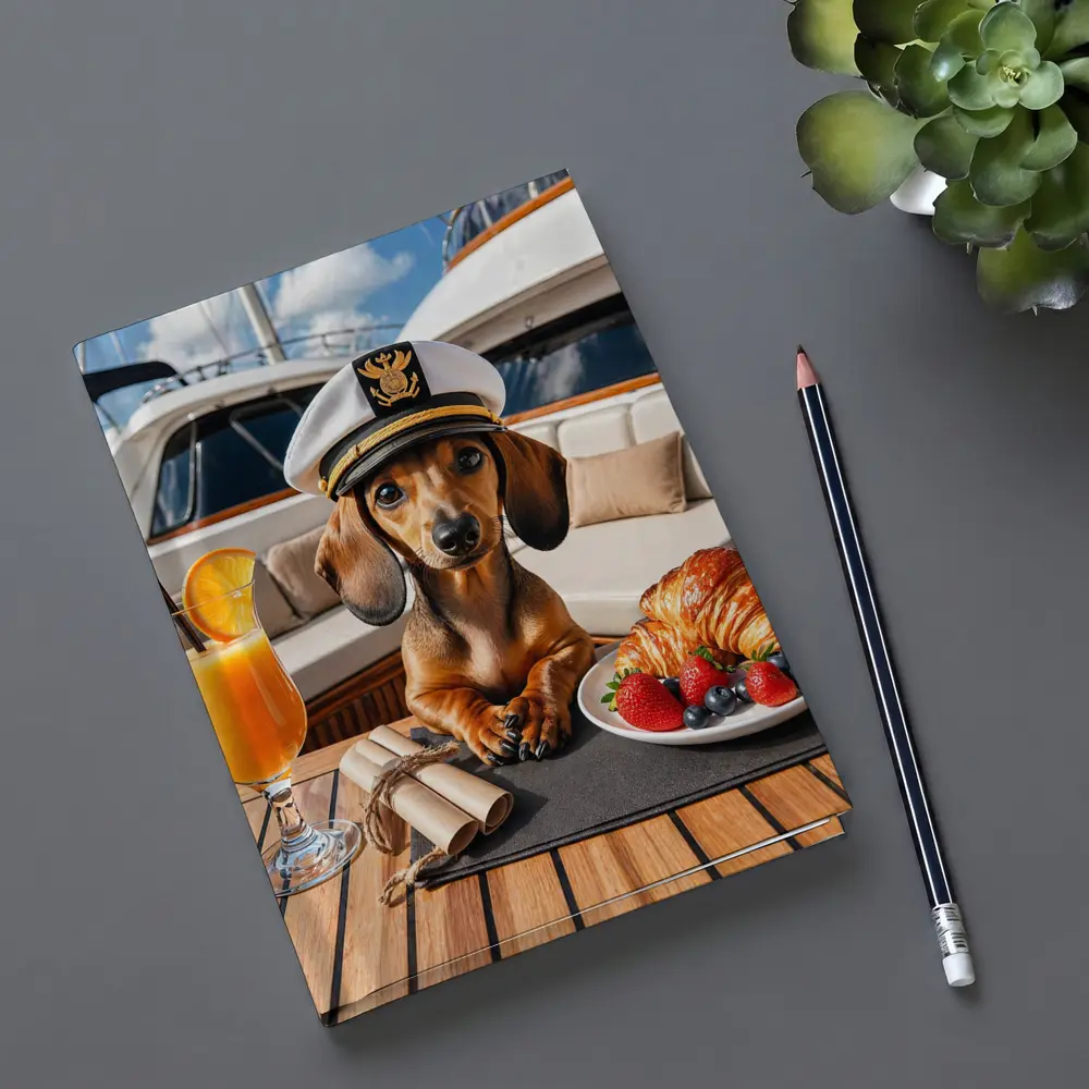 Dachshund Captain on Luxury Yacht Deck – Notebooks