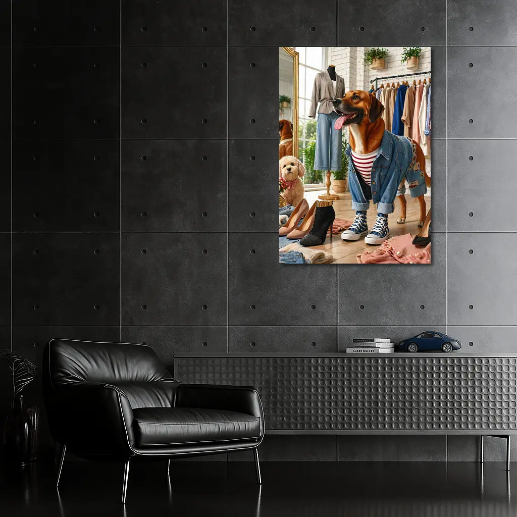 Stylish Dogs Dressed Up in Fashion Boutique – Wall Art