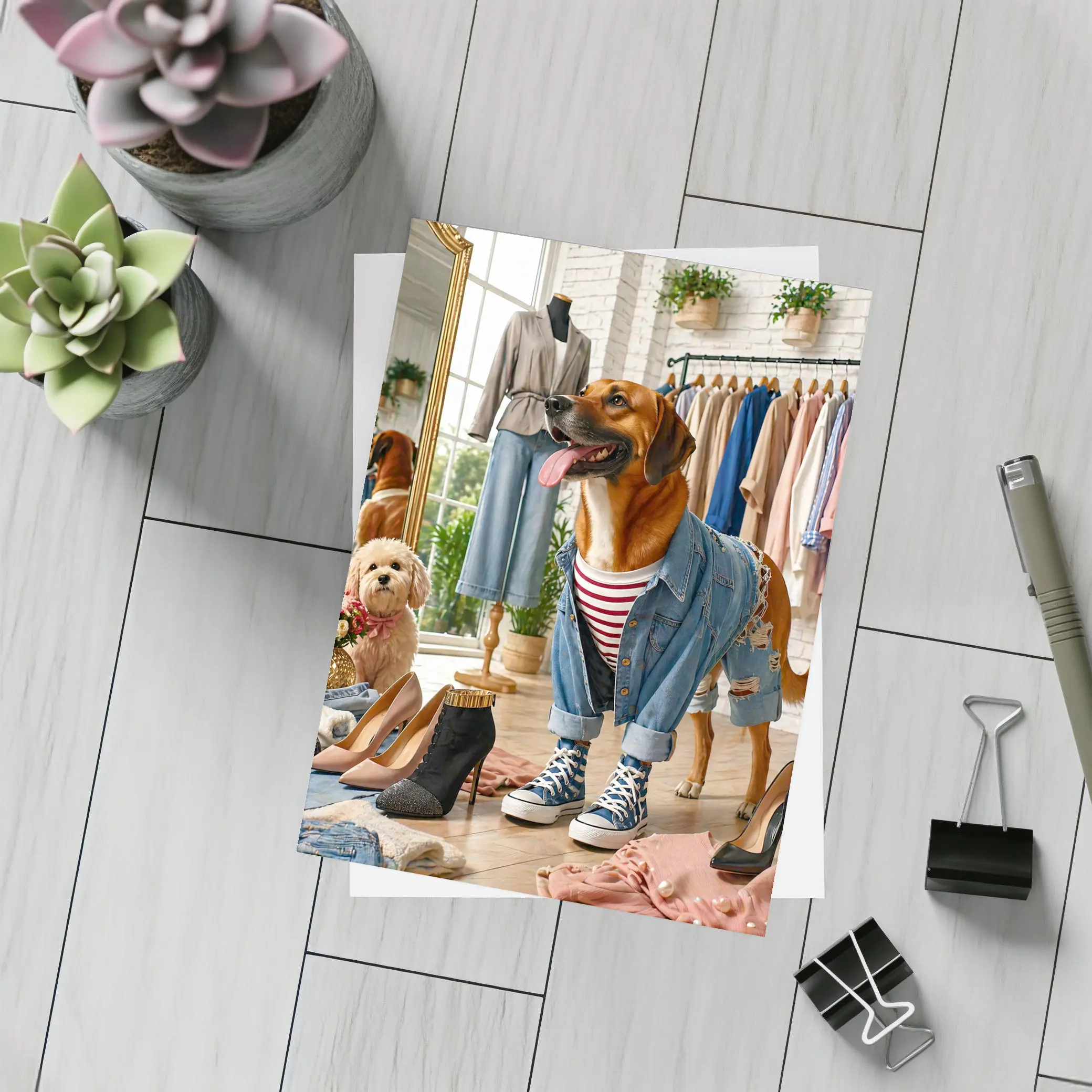 Stylish Dogs Dressed Up in Fashion Boutique – Postcards