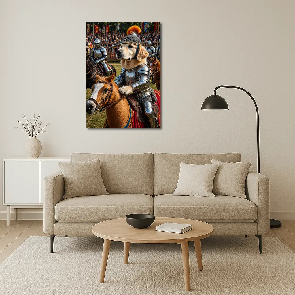 Golden Retriever Knight Riding Horse Medieval Tournament – Wall Art