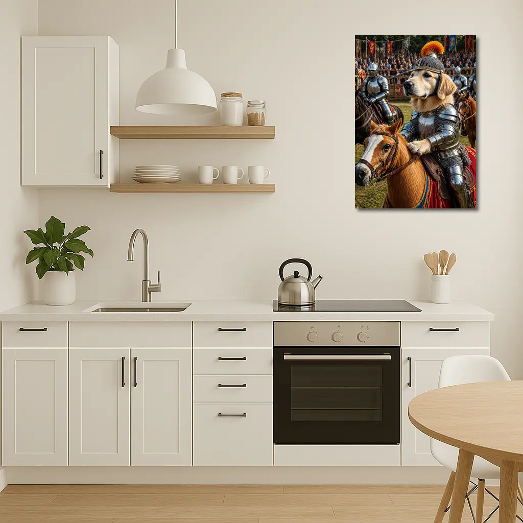 Golden Retriever Knight Riding Horse Medieval Tournament – Wall Art