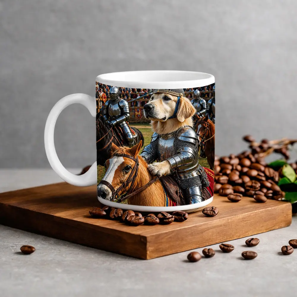 Golden Retriever Knight Riding Horse Medieval Tournament – Mugs