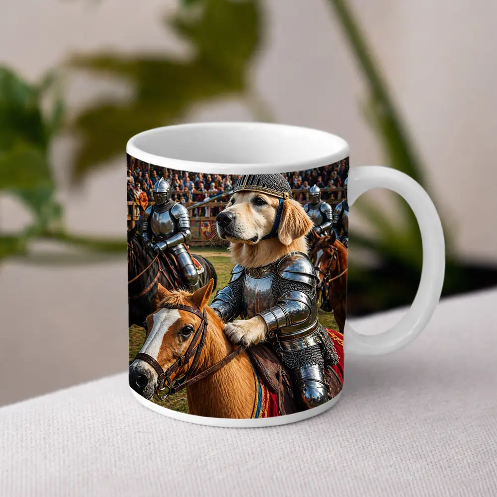 Golden Retriever Knight Riding Horse Medieval Tournament – Mugs