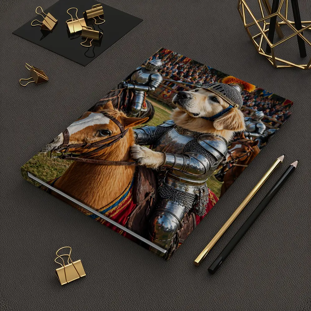Golden Retriever Knight Riding Horse Medieval Tournament – Notebooks