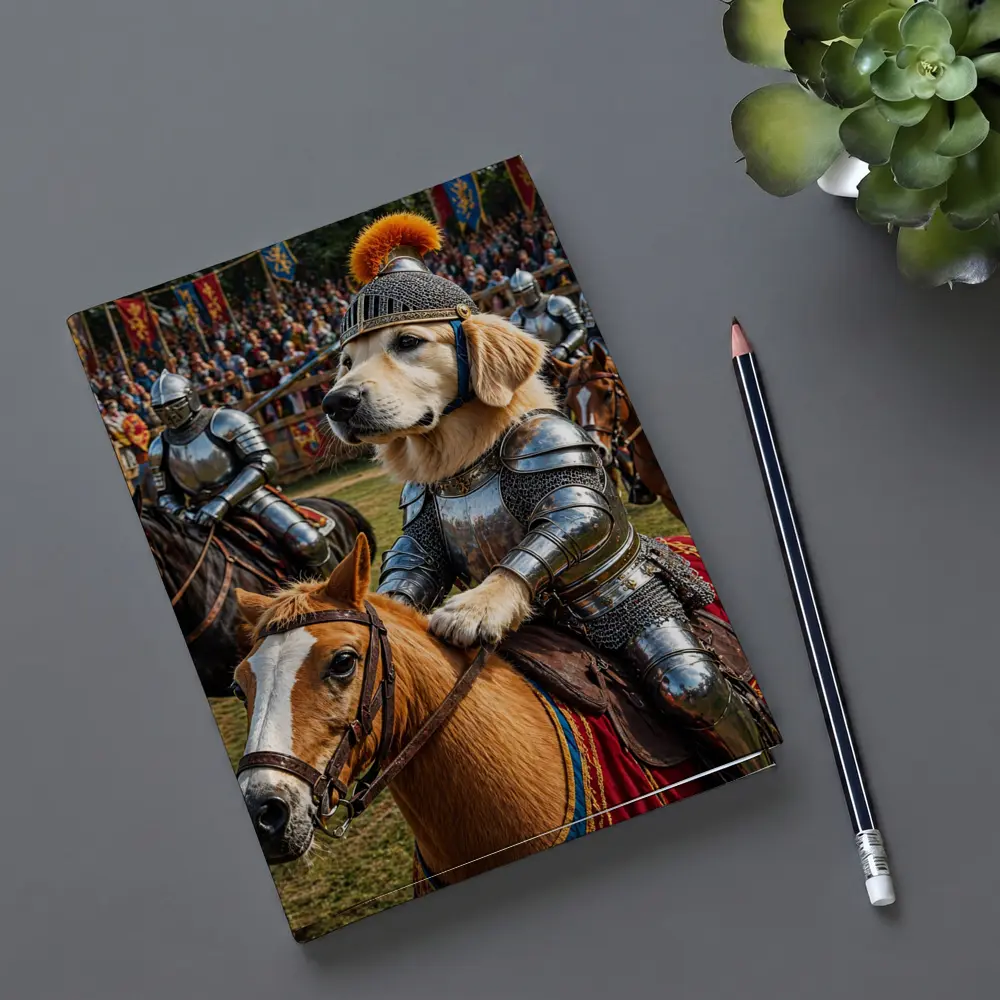 Golden Retriever Knight Riding Horse Medieval Tournament – Notebooks