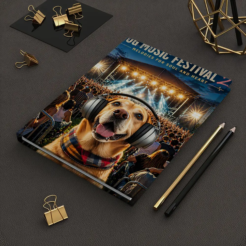 Golden Retriever Dog Wearing Headphones Music Festival – Notebooks