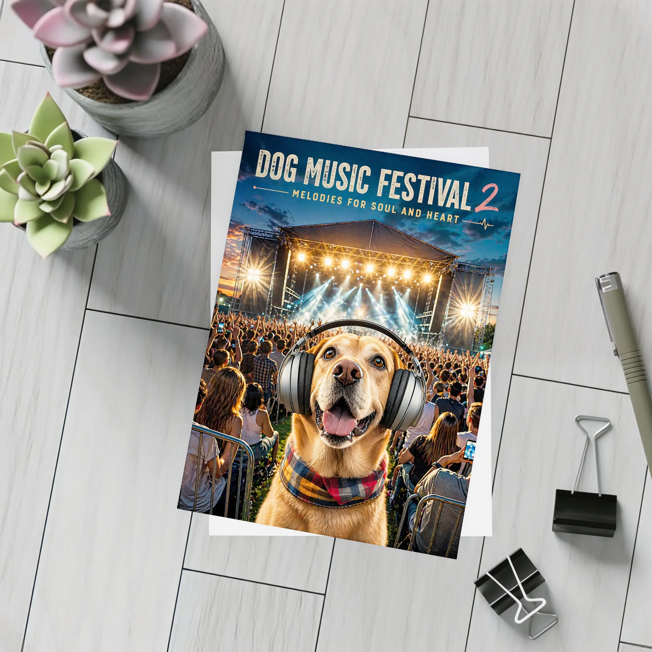 Golden Retriever Dog Wearing Headphones Music Festival – Postcards