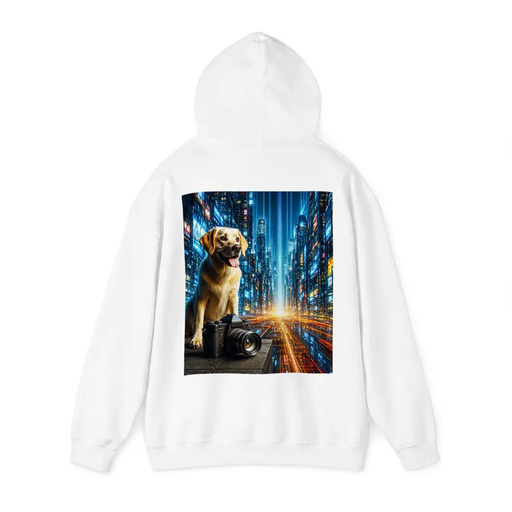 Labrador Dog Camera Neon Futuristic City – Hoodies