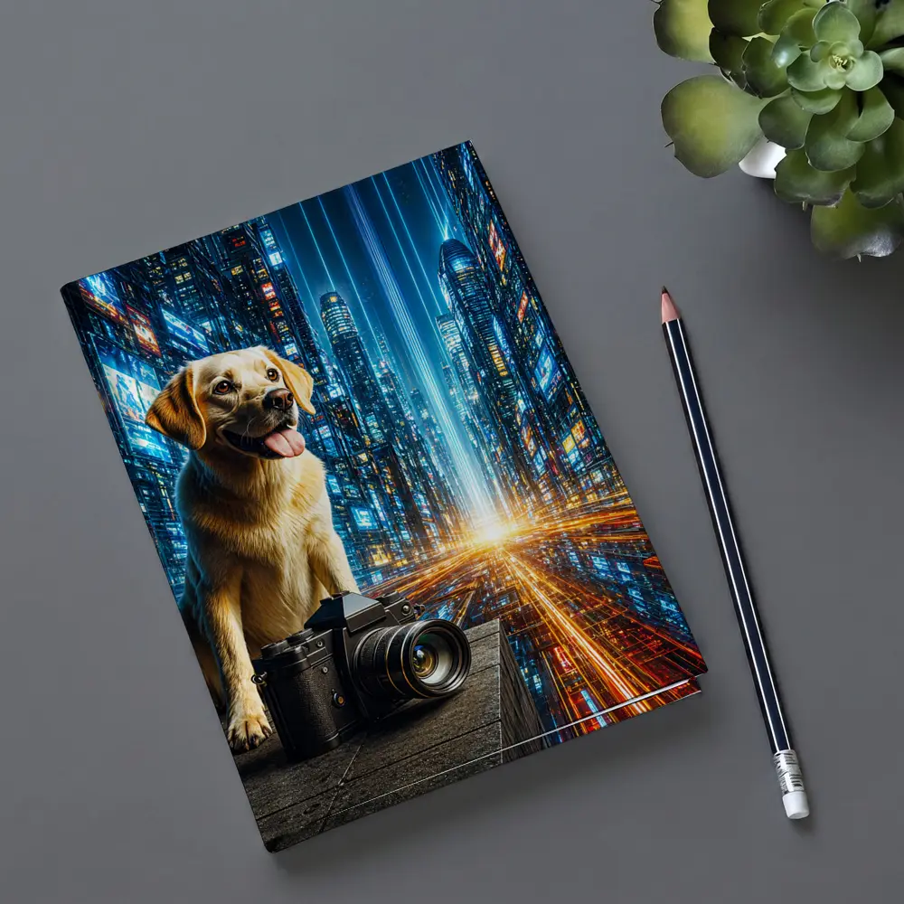 Labrador Dog Camera Neon Futuristic City – Notebooks