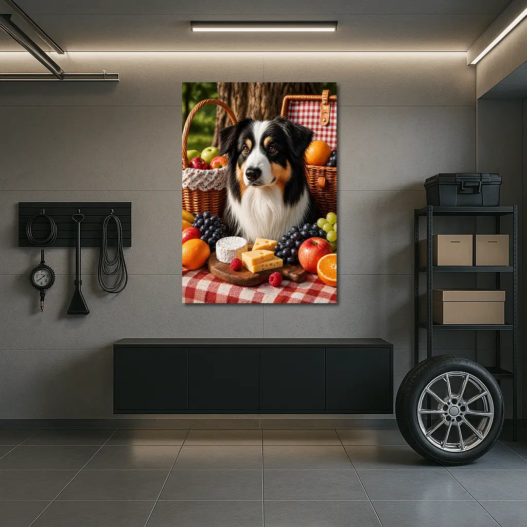 Australian Shepherd Picnic with Fruit Cheese – Wall Art