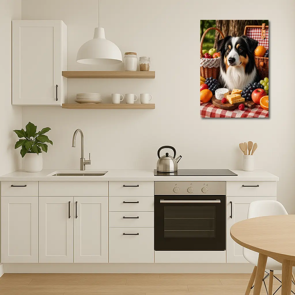Australian Shepherd Picnic with Fruit Cheese – Wall Art
