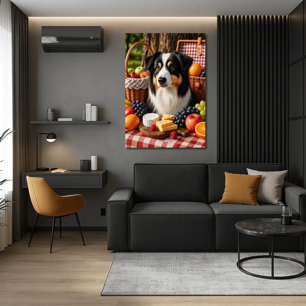 Australian Shepherd Picnic with Fruit Cheese – Wall Art